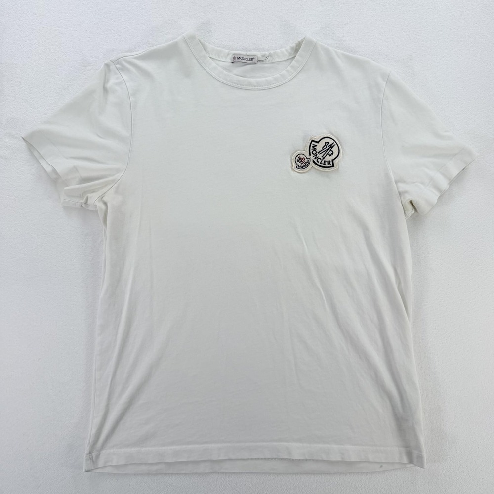 Moncler Shirt Womens Large White Double Logo Patch Cotton Crewneck Tee Designer